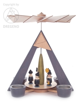 Teelichtpyramide weiß mit Seiffener Dorf + Kurrende