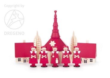 Kurrende mit Seiffener Kirche rot 10 cm