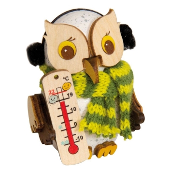 Mini-Eule Schneeeule mit Thermometer
