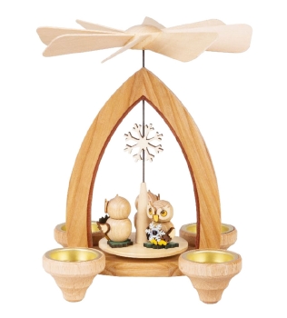 Teelichtpyramide mit Eule Winter