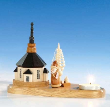 Teelichthalter mit Kirche + Weihnachtsmann natur