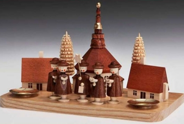 Kerzenhalter mit Seiffener Dorf und Kurrende groß