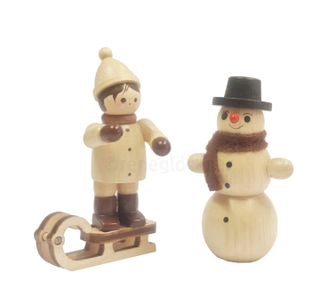 Rodler stehend mit Schneemann mini