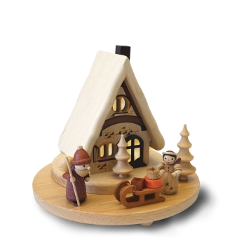 Lichterhaus mit Weihnachtsmann und Engel