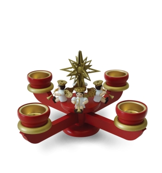 Adventsteelichtleuchter mit 4 Engelmusikanten rot
