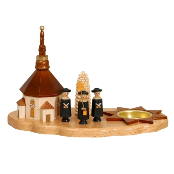 Teelichthalter mit Kurrende vor Seiffener Kirche