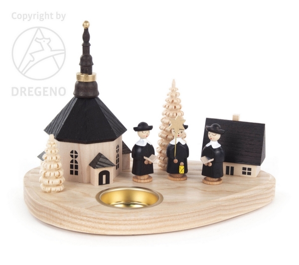 Kerzenhalter mit Seiffener Kirche und Kurrende