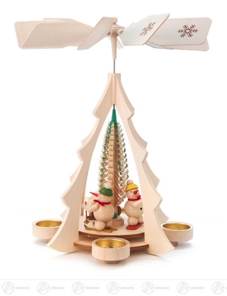 Teelichtpyramide Schneemann natur