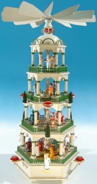 Große Seiffener Weihnachtspyramide mit Spielwerk