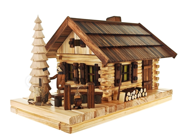 Lichter-/Räucherhaus Blockhütte mit Figur