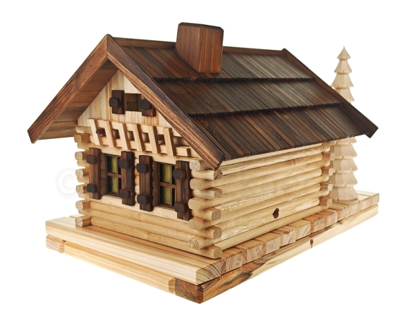 Lichter-/Räucherhaus Blockhütte mit Figur