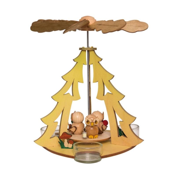 Teelichtpyramide mit Eulenkinder