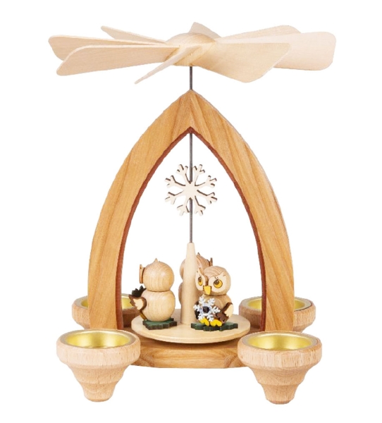 Teelichtpyramide mit Eule Winter