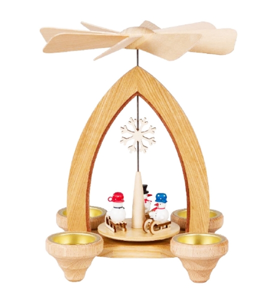 Teelichtpyramide mit Schneemann auf Schlitten