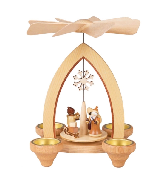 Teelichtpyramide mit Weihnachtsmann/Bescherung