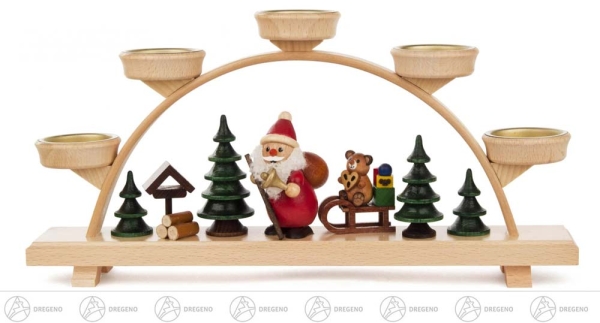 Teelichtschwibbogen Weihnachtsmann mit Bär
