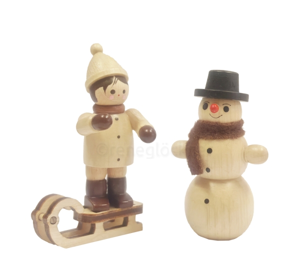 Rodler stehend mit Schneemann mini