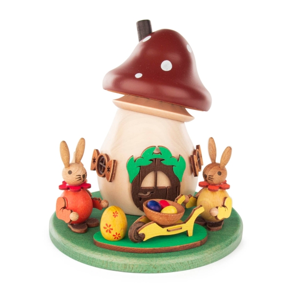 Räucherpilz Hasenpärchen mit Schubkarre